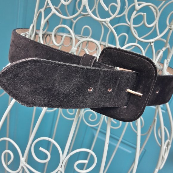 Suede Belt Genuine Leather Black Suede Covered Belt Buckle Size S - Picture 5 of 15